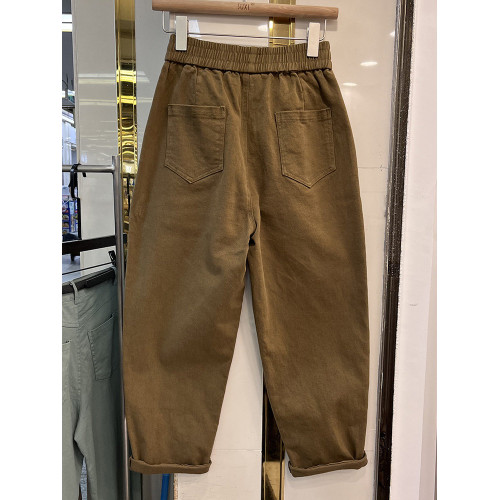 哈倫蘿蔔褲九分日系繙邊休閒老爹褲韓版工裝松緊腰顯瘦復古女秋冬