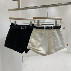 燈芯絨百搭休閒短褲女2024年春秋季新款韓版顯瘦高腰濶腿褲配腰帶