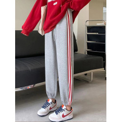 灰色運動褲女春秋寬鬆束腳衛褲顯瘦直筒九分純棉學生小個子休閒褲