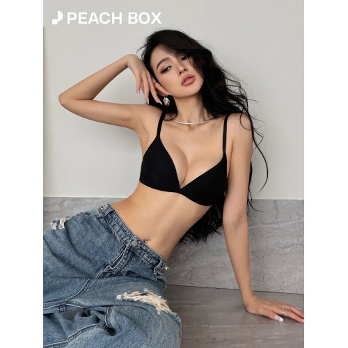 三角杯內衣女聚攏小胸黑色深v無痕收副乳防下垂無鋼圈文胸罩冬季