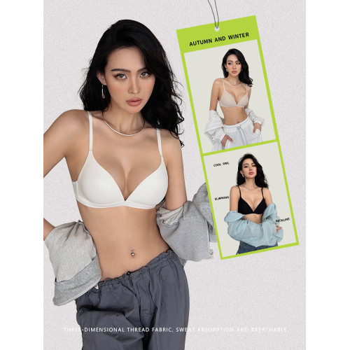 三角杯內衣女聚攏小胸黑色深v無痕收副乳防下垂無鋼圈文胸罩冬季