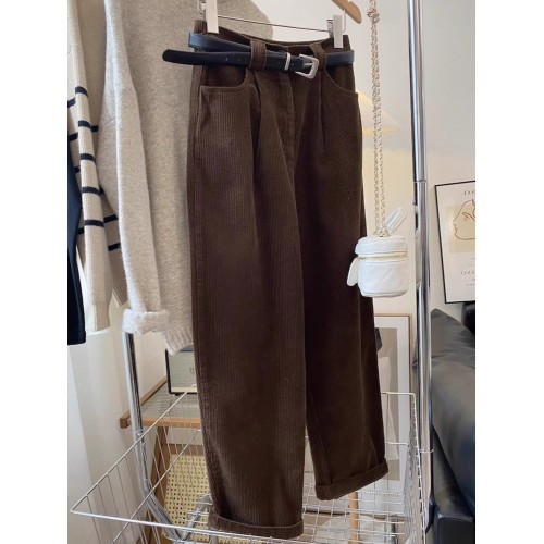 2025冬季加絨直筒燈芯絨休閒褲女大碼胖mm梨形身材高腰顯瘦濶腿褲