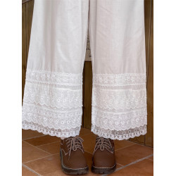 旗袍襯褲蕾絲花邊白色濶腿褲子女秋冬季漢服內搭打底休閒直筒長褲