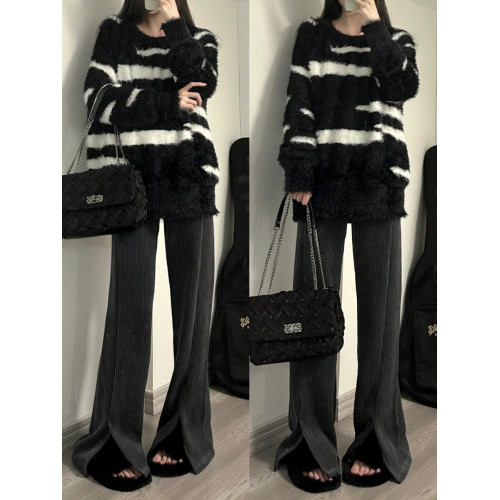 175高個子加長版180雪尼爾開叉微喇褲女秋冬顯瘦燈芯絨窄版濶腿褲