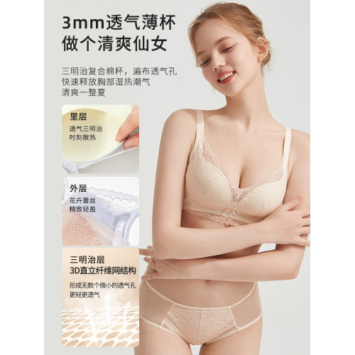 都市麗人內衣女纖纖杯蕾絲薄款透氣無鋼圈收副乳大胸顯小文胸罩