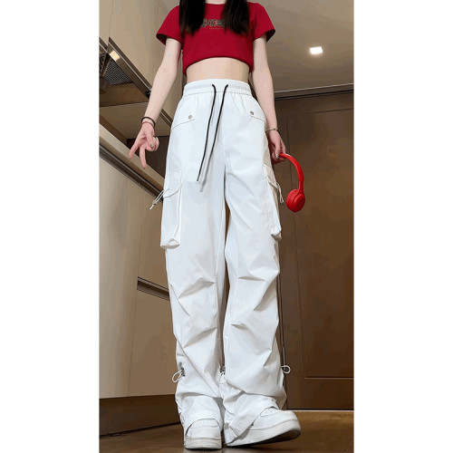 2024新款黑色復古工裝褲機能風vibe設計感長褲寬鬆百搭潮流休閒褲