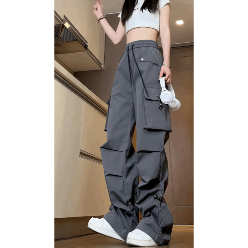 2024新款黑色復古工裝褲機能風vibe設計感長褲寬鬆百搭潮流休閒褲