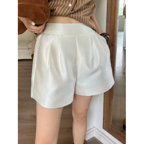 夏季新款緞面光澤感後腰松緊高腰顯瘦寬鬆短褲子百搭a字濶腿褲女