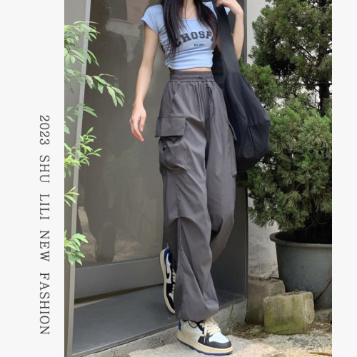 黑色工裝褲女爵士舞寬鬆顯瘦濶腿運動長褲百搭休閒直筒束腳褲子潮