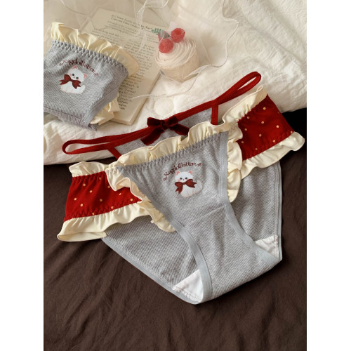 波點甜喵~女生甜美可愛鏤空內褲女2026新款舒適親膚款中腰三角褲