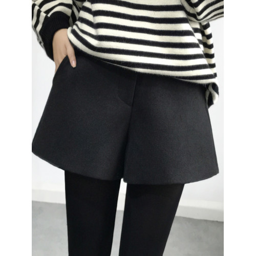 大碼毛呢短褲女2025秋冬新款高腰A字濶腿休閒褲胖mm外穿打底靴褲