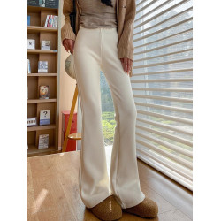 小個子米白色微喇褲女秋冬季高腰加絨休閒褲150cm顯高喇叭褲子xs