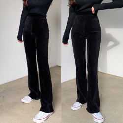 燈芯絨高腰微喇叭褲女2025秋冬新款直筒時尚休閒褲子垂感拖地長褲