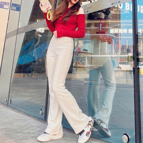 燈芯絨高腰微喇叭褲女2025秋冬新款直筒時尚休閒褲子垂感拖地長褲