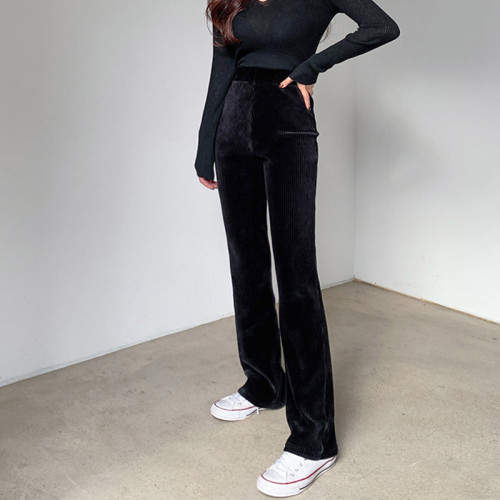 燈芯絨高腰微喇叭褲女2025秋冬新款直筒時尚休閒褲子垂感拖地長褲