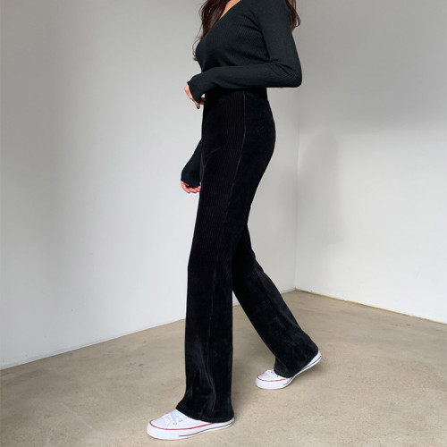 燈芯絨高腰微喇叭褲女2025秋冬新款直筒時尚休閒褲子垂感拖地長褲