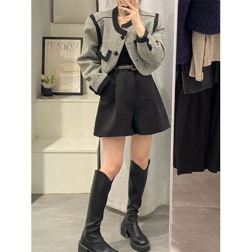 大碼胖mm濶腿短褲女春秋配毛衣毛呢褲子直筒打底褲遮胯顯瘦靴褲潮