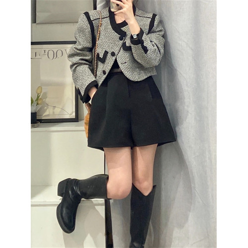 大碼胖mm濶腿短褲女春秋配毛衣毛呢褲子直筒打底褲遮胯顯瘦靴褲潮