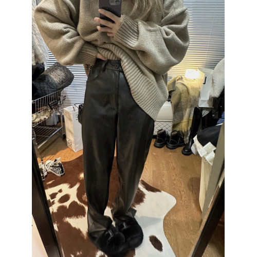 rose褲子女秋冬高腰休閒寬鬆濶腿窄版直筒褲小個子拖地褲加絨皮褲