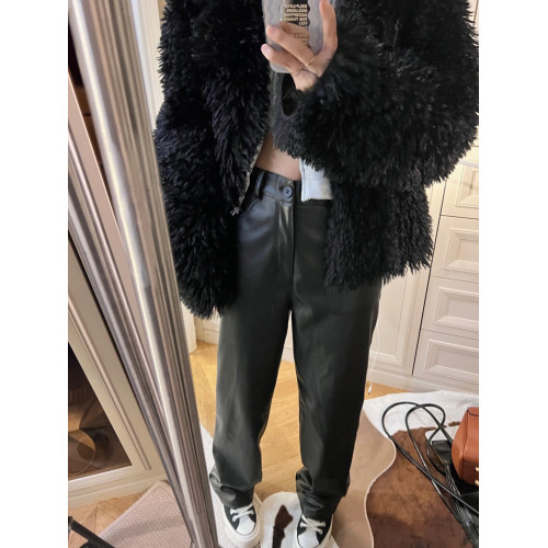 rose褲子女秋冬高腰休閒寬鬆濶腿窄版直筒褲小個子拖地褲加絨皮褲