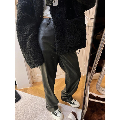 rose褲子女秋冬高腰休閒寬鬆濶腿窄版直筒褲小個子拖地褲加絨皮褲