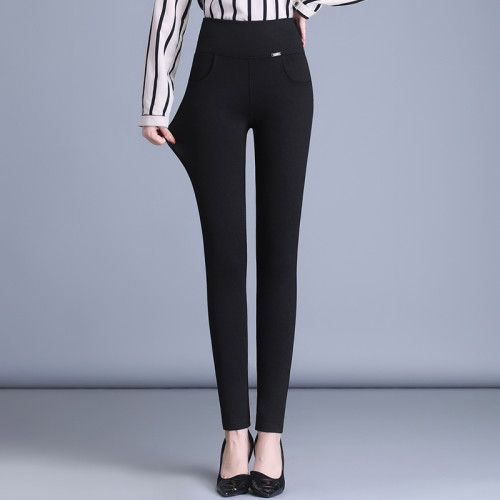 高腰春秋打底褲女小腳外穿胖mm大碼彈力緊身媽媽加絨加厚鉛筆褲子