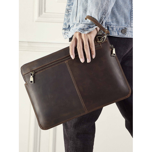 頭層牛皮macbookpro14寸保護套真皮蘋果筆記型電腦包牛皮包瘋馬皮