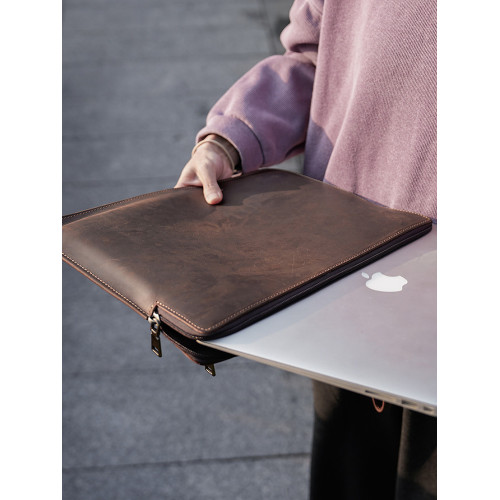 頭層牛皮macbookpro14寸保護套真皮蘋果筆記型電腦包牛皮包瘋馬皮