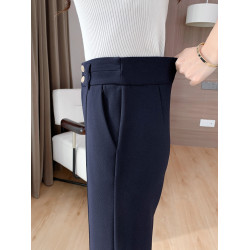 藏藍色西裝褲女春秋職業西褲垂感拖地冬季加絨女褲高腰窄版直筒褲