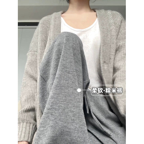 145小個子灰色糯米褲子女秋冬150加絨高腰垂感直筒休閒軟糯濶腿褲