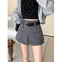 西裝褲裙女高腰寬鬆A字濶腿褲春夏新款設計感灰色短褲女ins潮