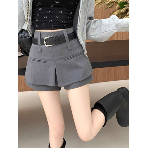 西裝褲裙女高腰寬鬆A字濶腿褲春夏新款設計感灰色短褲女ins潮