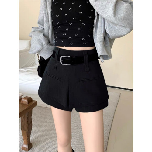 西裝褲裙女高腰寬鬆A字濶腿褲春夏新款設計感灰色短褲女ins潮