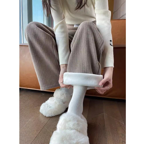 雪尼爾濶腿褲女春秋冬2026新款爆款加絨休閒窄版燈芯絨直筒女褲夏