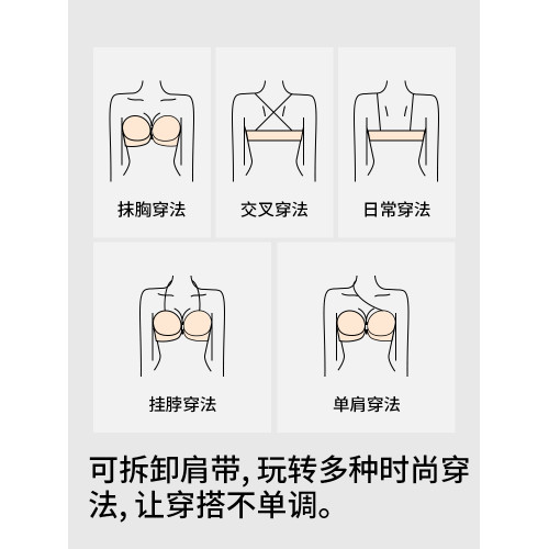 埃茉無肩帶內衣女聚攏小胸防滑前釦裹胸無痕抹胸粉底液隱形文胸罩