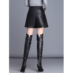 海甯真皮皮褲女短褲松緊高腰大碼外穿2025秋冬新款綿羊皮濶腿靴褲