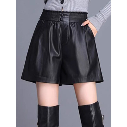 海甯真皮皮褲女短褲松緊高腰大碼外穿2025秋冬新款綿羊皮濶腿靴褲