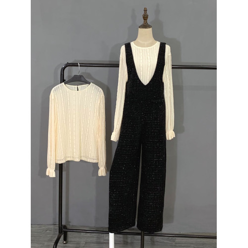 2024春秋新款連體褲黑色小香風百搭背帶褲復古濶腿拖地褲子 2024春秋新款連體褲黑色小香風百搭背帶褲復古濶腿拖地褲子