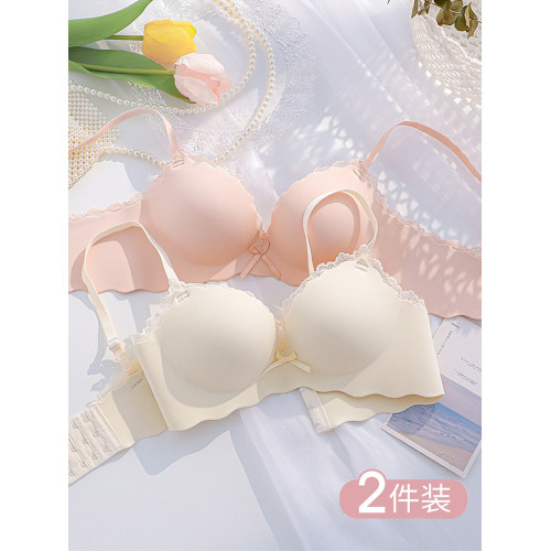 無痕內衣女小胸聚攏無鋼圈夏季薄款顯大少女一片式加厚文胸罩套裝