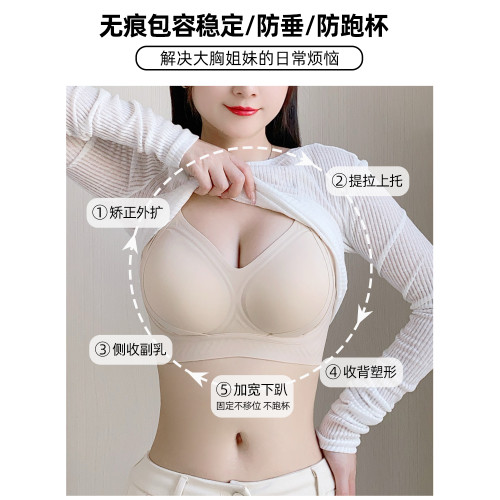 無痕大胸顯小內衣女提拉聚攏防下垂收副乳調整型固定杯文胸罩薄款