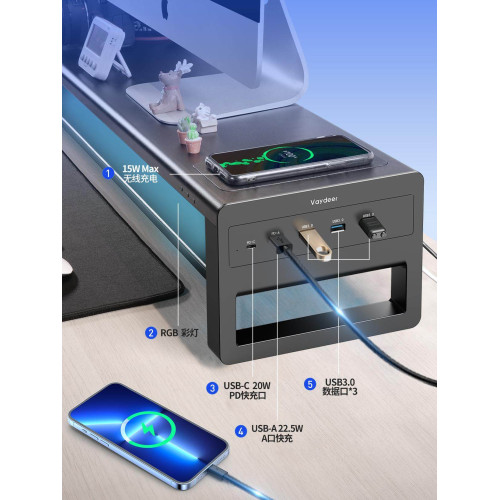 鹿爲 電腦顯示器增高架桌面多功能支架辦公室USB桌上型筆電帶抽屜