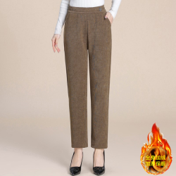 中年女秋冬款媽媽外穿條絨長褲加絨加厚中老年女裝直筒休閒褲子