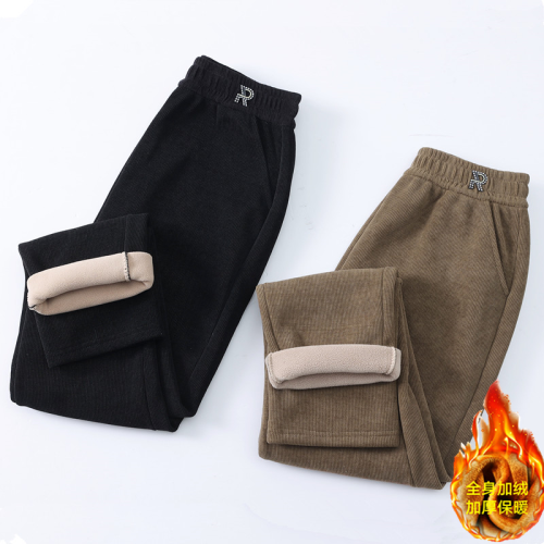 中年女秋冬款媽媽外穿條絨長褲加絨加厚中老年女裝直筒休閒褲子