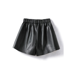 海甯真皮皮褲女短褲高腰綿羊皮寬鬆濶腿褲2025秋冬新款顯瘦皮靴褲