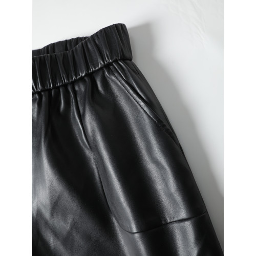 海甯真皮皮褲女短褲高腰綿羊皮寬鬆濶腿褲2025秋冬新款顯瘦皮靴褲