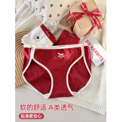 六隻兔子3條裝A類棉內褲女10A抑菌益生菌加長全棉襠高開叉三角褲