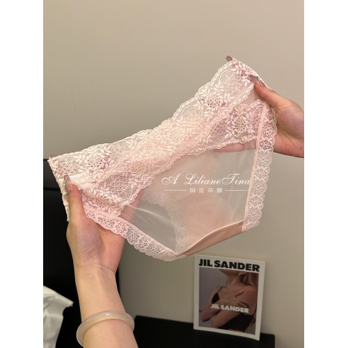 法式高級蕾絲內褲女2025新款緞面冰絲無痕中低腰大碼女生三角褲薄