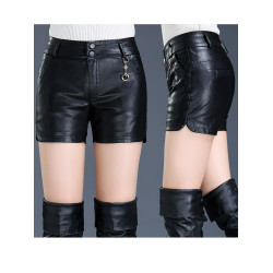 皮短褲女秋冬新款2025打底PU皮褲高腰加厚顯瘦大碼外穿直筒褲靴褲