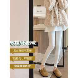 白色針織打底褲女秋冬加絨外穿保暖棉秋褲高腰顯瘦彈力緊身小腳褲