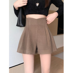 毛呢短褲女2025新款秋冬季款高腰外穿靴褲氣質卡其顯瘦a字濶腿褲